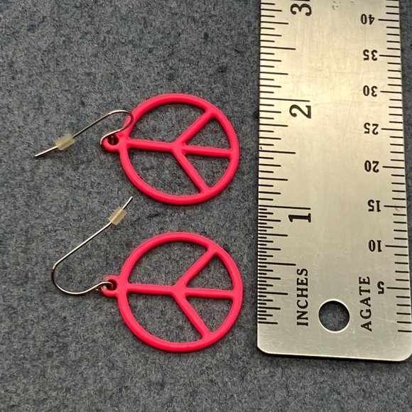 Dangle Pierced Earrings As Is Peace Symbol Sign Neon Pink Enamel Retro Hippie - Picture 6 of 6